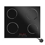 STARCHARTS Plug in Electric Induction Hob with Italian ILVA Glass, 13amp Plug and Play, Built in 4 Zone Plug in Cooktops 2800W, Boost, Pause, Child Lock, Matte Black, Modern Circle Style
