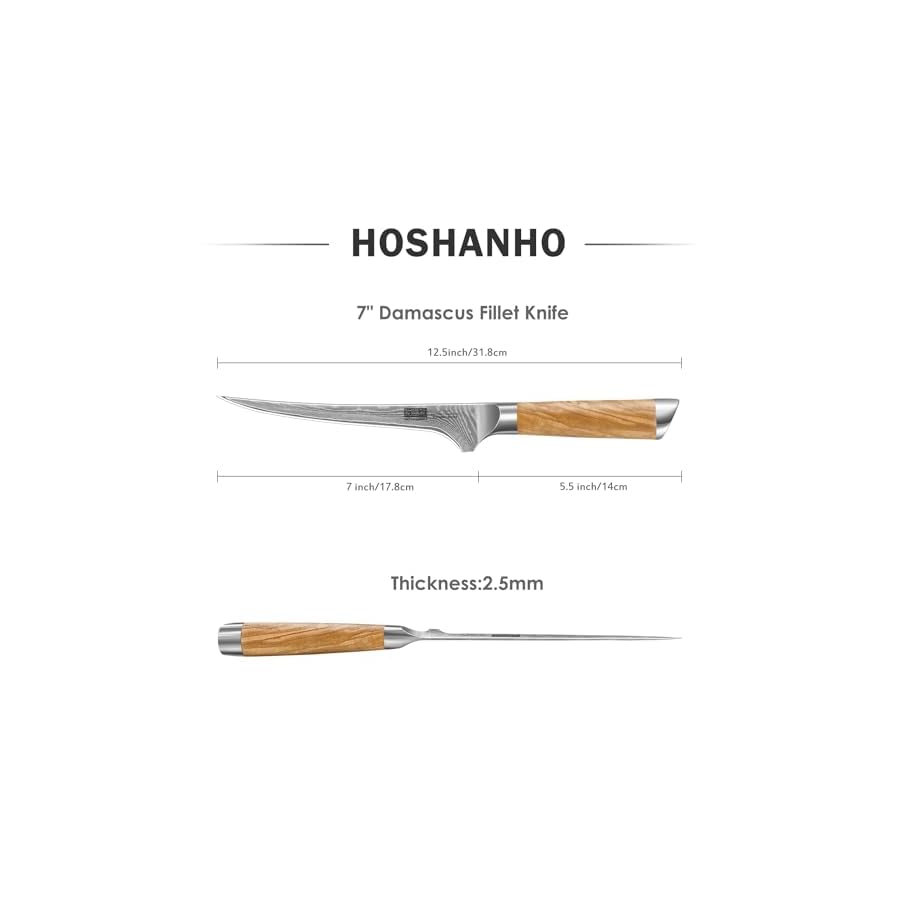 7-Inch-Damascus-Fillet-Knife-Professional-VG-10-Super-Steel-Japanese-Boning-Knife-Ultra-Sharp-Fish-Knife-with-Ergonomic-Olive-Wood-Handle HOSHANHO 7 Inch Damascus Fillet Knife, Professional VG-10 Super Steel Japanese Boning Knife, Ultra Sharp Fish Knife with Ergonomic Olive Wood Handle