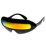 zeroUV Futuristic Cyclops Neon Shield Color Mirror Lens Wrap Sunglasses (Black Sun)