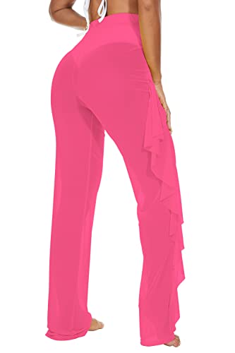 Image of Jumppmile Women's Ruffle Sheer Mesh Swimwear Bikini Cover Up Pants See Through