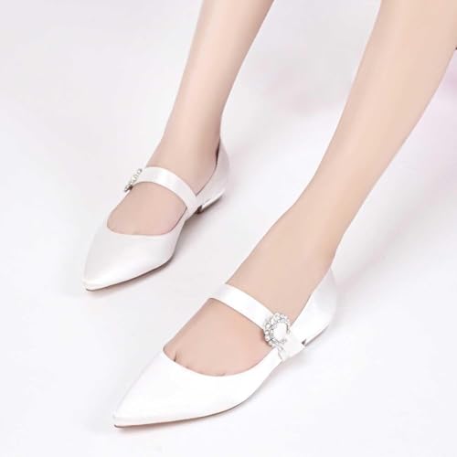 Womens Wedding Shoes Women's Satin Wedding Sandal Flats with Buckle, Low-Heel Pump Shoes for The Bride, Pointed-Toe Design, Elegant for Proms & Dressy(Champagne,11.5)4
