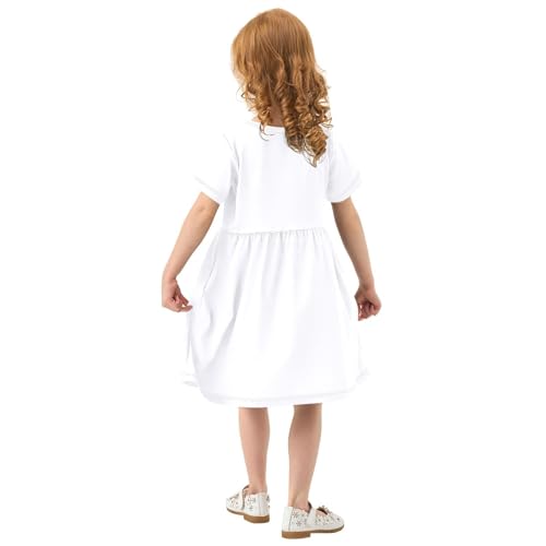 Yuiboo White Color Girls Summer Dresses Short Sleeve Casual Loose Ruffle Dresses for Little Girls3