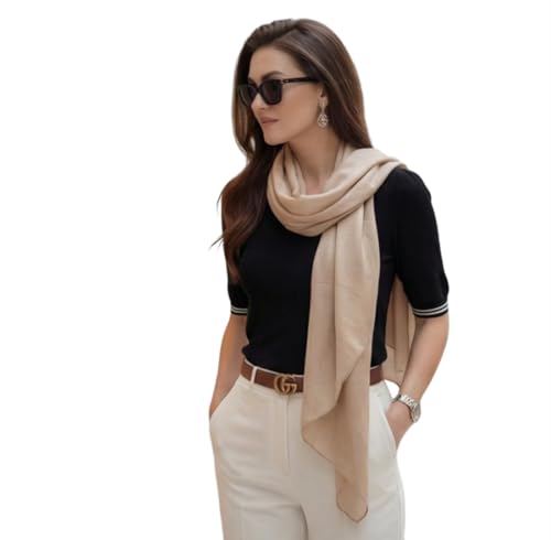 LA FERANI Damen Seidenschal 100% Seide beige Halstuch Seidentuch 180x90cm Uni Farbe für Anzug formelle Anlässe Stola Business Stil leicht Geschenk für Sie (Beige)