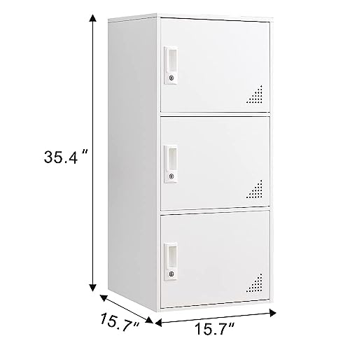 Ichenggd 3 Door Metal Locker With Locking Door Vertical Metal Cabinet For Office,Home,School,Room Organizer (White) #TOP2