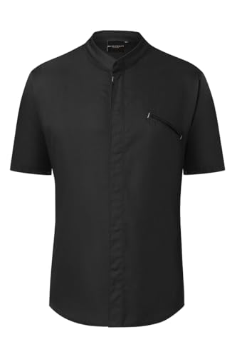 Karlowsky Herren Kochjacke MODERN-Touch Kurzarm Stehkragen Druckknöpfe Polyester/Baumwollmix waschecht pflegeleicht Schwarz - Größe 54