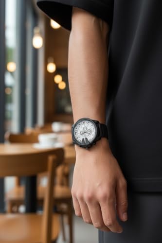 Image of Modern Armor Chronograph Wrist Watch for Men | Heavy Dial Stylish Analog Watch | Premium Black Metal Strap | Available in Black & White Dial inch