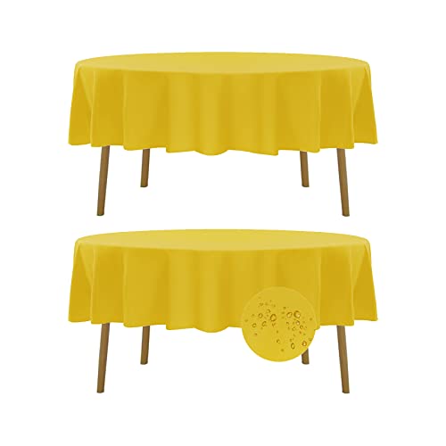 Fokitut 2 Pack Waterproof Round Tablecloth, 70 Inch, Stain Resistant And Wrinkle Polyester Table Cloth, Fabric Table Cover For Kitchen Dining, Wedding, Party, Holiday Dinner-Yellow #TOP5