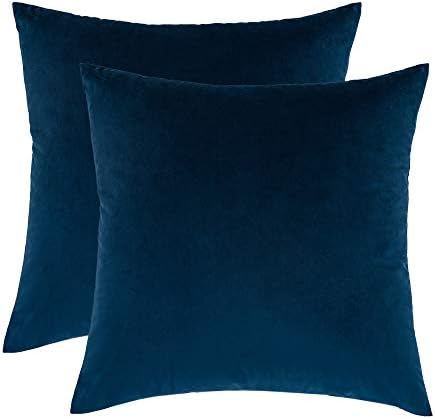 Amazon Brand - Umi Cushion Covers 45 x 45 Set of 2, Luxurious Velvet Cushion Cover 18x18, Decorative Throw Pillow Cases 2 Pack for Sofa Chair Living room, Dark Green