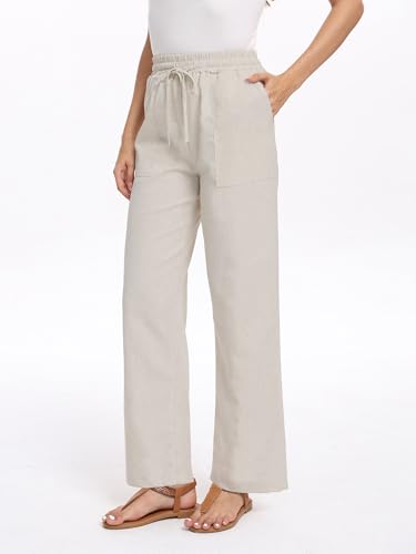 Women's High Rise Linen Blend Pants Summer Casual Trousers with Pockets3