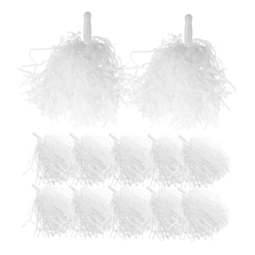 Kisangel 24 Piezas Pompones para Animadoras 24 Piezas Blancos, Accesorios de Disfraz Reutilizables de Plástico Agarre Seguro, Pompones de Alegría para Competencias Escolares y Espectáculos