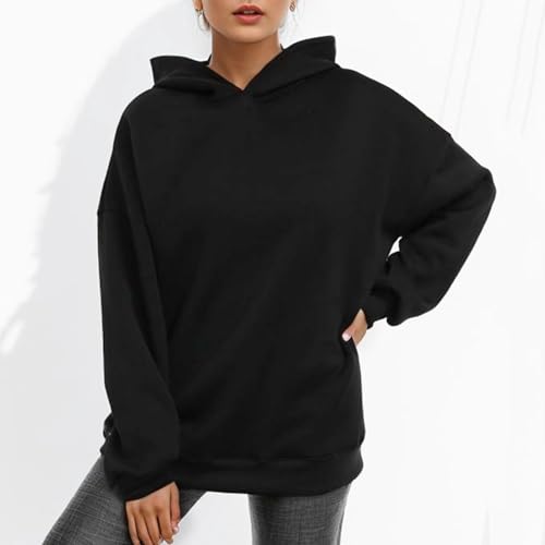 Pull à capuche graphique d'automne couleur unie manches longues