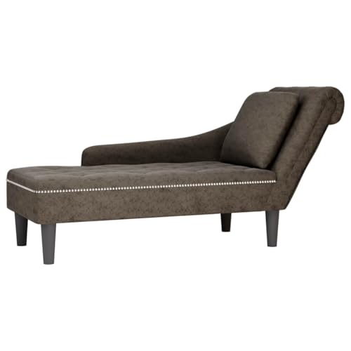 vidaXL Tumbona Almohada reposabrazo Derecho Cuero Gris Oscuro, sillón, diván, Silla de salón, sofá Silla, Tumbona, sofá de salón, diván de salón