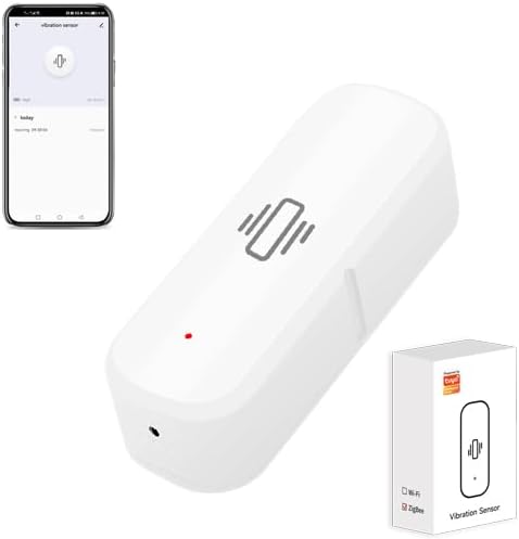 IHSENO Zigbee Vibration Sensor and smartphone app interface.