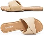 FITORY Women's Summer Flat Sandals Fashion Slides With Soft Leather Slippers Size 6-11