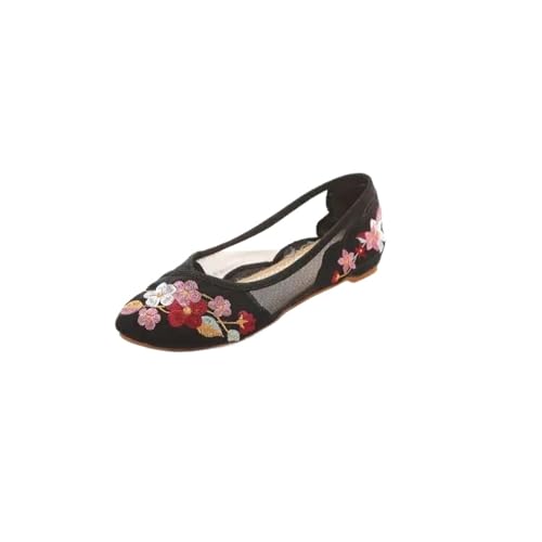 Espadrilles plates en maille respirante noires pointure 36 pour femme style mocassins brodés