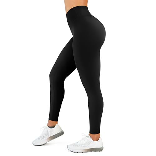 High Waisted Leggings for Women - No Front Seam Tummy Control Yoga Pants for Workout Running No See Through Black