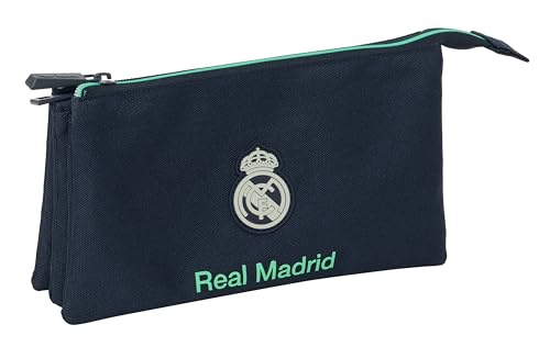 REAL MADRID 2ª EQUIPACIÓN 25/26 - Portatodo Triple, Estuche Infantil, Estuche Niño, Ideal para Niños en Edad Escolar, Cómodo y Versátil, Calidad y Resistencia, 22x3x12 cm