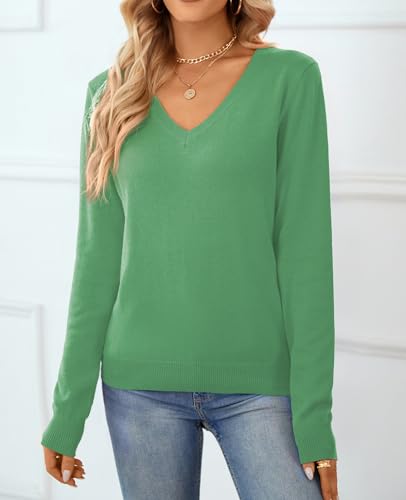 Image of QUALFORT Women's 100% Cotton Sweater, Basic Lightweight Long Sleeve Pullover