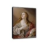ZHFXBK Guido Reni Tableaux célèbres: La Madeleine pénitente, Art mural encadré baroque, Reproduction sur toile, Tableau d’art mural pour le salon 71x104cm (28x41inch) Cadre noir