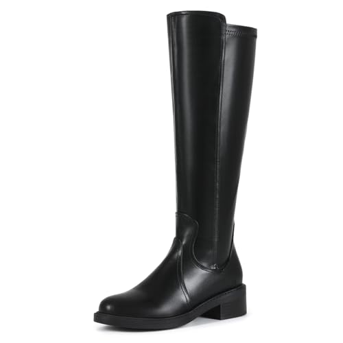 Bottes à talon bas pour femme Feinlina avec fermeture éclair latérale pratique en noir