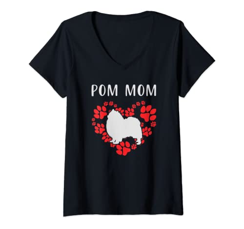 Mujer Pom Mamá Pomerania Mamá Regalo Camiseta Cuello V