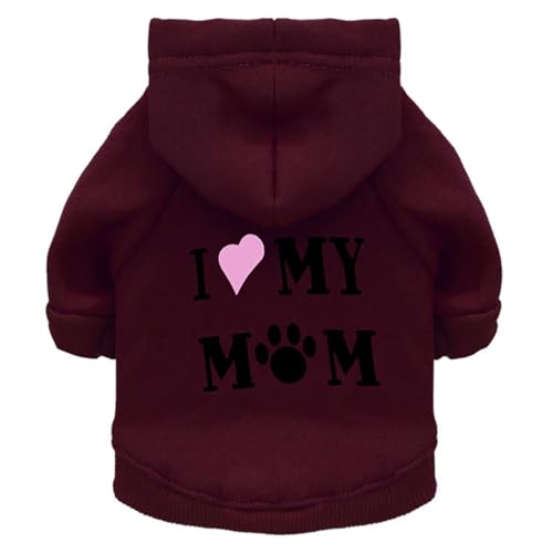 Izefia Dog Hoodie Clothes I Love My Mom Fleece Sweater Winter Sweat Shirt Warm Cotton Hoodies for Small Dogs Cat Mum Brown XL