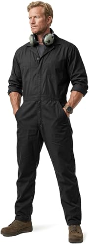 CQR Mens Tactical Ripstop Zip-Front Coverall Lightweight Durable Utility Work Jumpsuit for Mechanics and Technicians Vortex Lt Black Medium Short