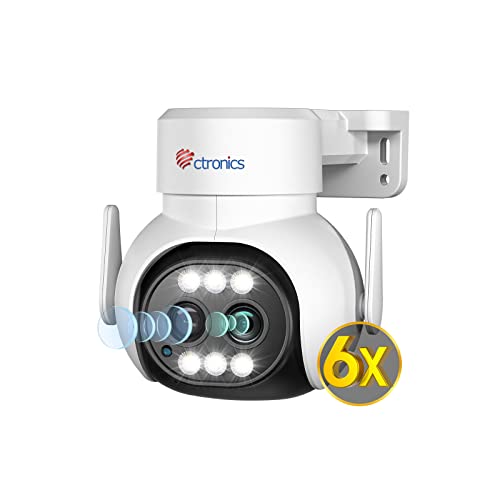 Ctronics 6x Hybrid Zoom Security Camera Outdoor with Dual Lens, Auto Tracking with Auto Zoom, PTZ CCTV Camera Outdoor, Color Night Vision, PC Remote, 24/7 FTP/NAS/Cloud/TF, Human Detection (White)