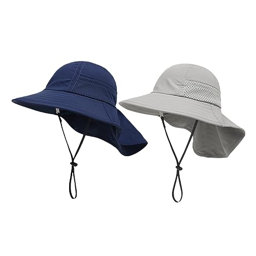 2Pcs Bucket Hats for Summer Sun Protection Breathable for Outdoor Beach Play Lightweight and Comfortable for Boys and Grey
