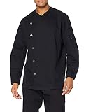 BP 1595-485-32-S - Chaqueta de cocinero para hombres, manga larga, insertos piqué y sistema de elevación de brazos, mezcla de tela, 215,00 g/m2, color negro
