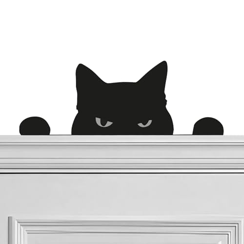 Black Cat Wooden Door Topper Plaque - Decorative Frame Ornament and Window Decor - Funny Gifts for Cat Lovers