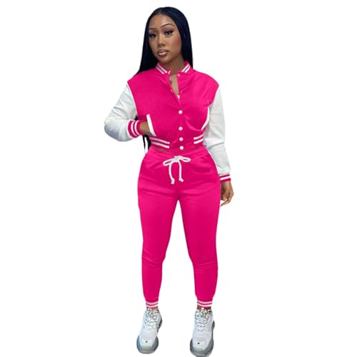 Generisch Jogginganzug Damen Trainingsanzug Sportanzug 2 Stück Collegejacke Set Frauen 2 Teilig Freizeitanzug Crop Baseball Jacke mit Jogginghose Sweatjacke und Lange Hose Bekleidungsset