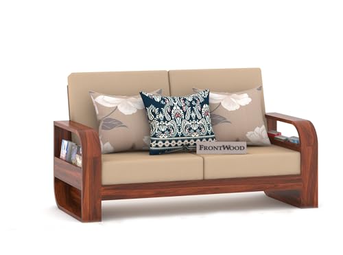 Image of Sheesham Wood 7 Seater Sofa Set with 40 Density Cushion for Living Room Home Office Solid Wood Sofa Set Furniture Wooden Seven Seater Sofa Set (Natural,Cream)