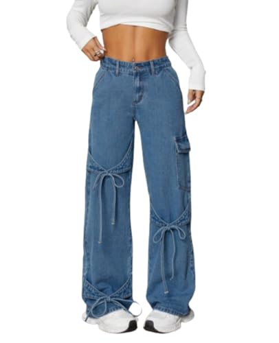 Baggy Jeans for Woman Teen Girls Bow Jeans High Waisted Straight Leg Cute Pants Casual Preppy Clothes