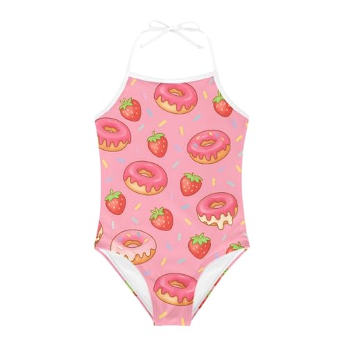 Image of KiuLoam Orange Pink Tropical Leaf Girls One Piece Swimsuit Quick Dry Beach Swim Bathing Suit for 3-8 Years Little Girls