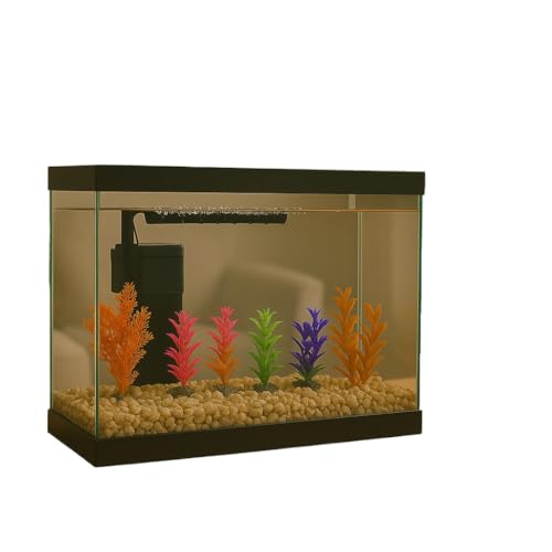 Aquário 20L Completo com Bomba, Plantas, Pedras, Ração e Anticloro - Kit para Iniciantes (Branco com