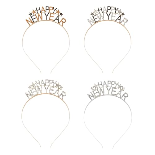 Hopodix 4 PCS 2027 Happy New Year Headbands Glitter Rhinestones New Years Eve Headband New Year Party Hair Accessories