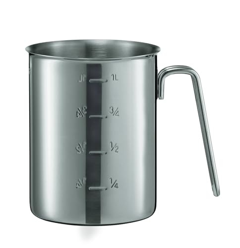 Rösle Messbecher Hochwertige Messkanne mit Maßzahlen innen und außen Inhalt 1 L Edelstahl 18/10 Rundumschüttrand Drahtgriff Gastroqualität Spülmaschinengeeignet Silberfarben 24038
