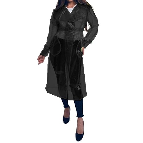 Transparent Long Coat Perspective Raincoats Jackets Women Clubwear Party Sexy Lingerie Clear PVC Trench Jacket with Belt