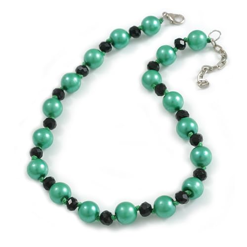 Collier court perles de verre noir 12mm Avalaya ras du cou ajustable de 38cm