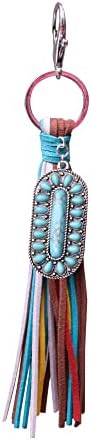 Western Oval Charm Key Chain, Handbags Charm with Leather Tassel and Easy Snap Hook No.1019 image 4