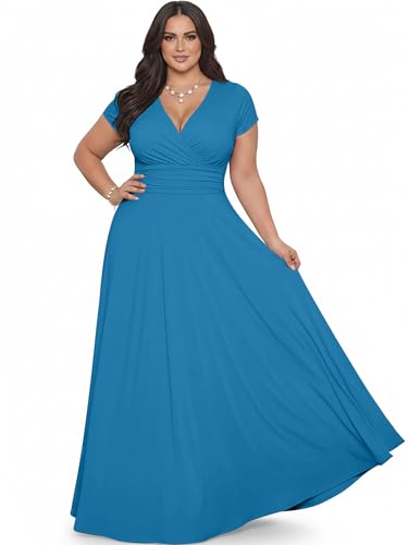 Image of KOH KOH Womens Sexy Cap Short Sleeve V-Neck Flowy Cocktail Gown