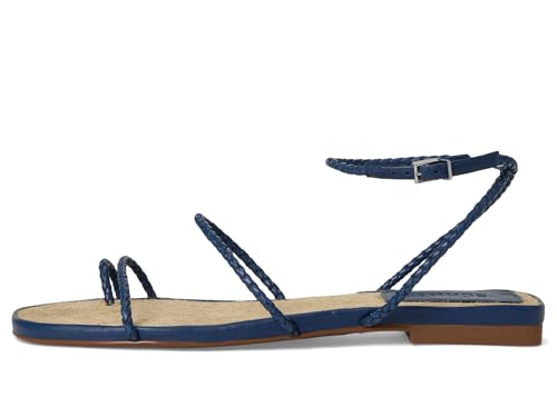 Schutz Women's Kaya Straw Flat Sandal, Infinite Blue, 84