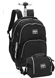 Kit de Mochila de Rodinha Juvenil em Crinkle e Lancheira Térmica by Up4You Ref.47076 (Preto)