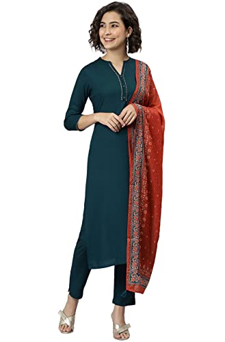 Image of Janasya Women's Rayon Kurta With Pant and Dupatta