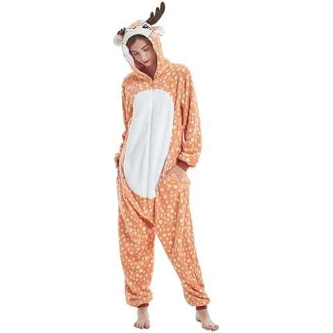 Unisex Adult Cosplay Animal Onesie Halloween Costume Christmas One Piece Pajamas Sleepwear for Women Men, Deer S Cover