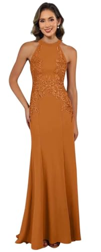 Image of KDTM Satin Lace Mother of The Bride Dresses Long Halter Sleeveless Formal Dresses for Women Wedding Guest