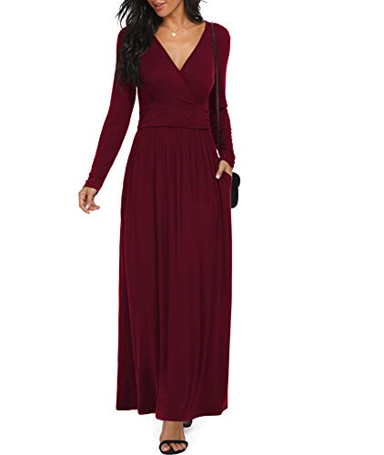 Image of LILBETTER Women Long Sleeve Deep V Neck Loose Plain Long Maxi Casual Dress