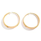Pendientes de aro planos de gran tamaño para mujer, clásico oro aleación pendientes grandes de círculo, ligero joyería de moda para fiesta casual uso diario