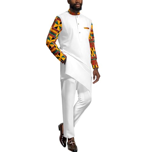 African Dashiki Suit for Men Shirt and Pants Nigerian Kente Outfit 2 Piece Set Wedding Attire Clothing